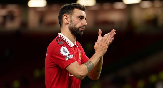 Bruno Fernandes during the Premier League match between Manchester United and Chelsea at Old Trafford, Manchester, May 2023.
