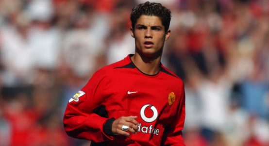 Cristiano Ronaldo makes his Manchester United debut, August 2003.