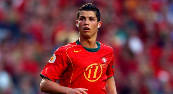 Cristiano Ronaldo playing for Portugal against Greece in the final of Euro 2004 at the Estadio da Luz, Lisbon. 4 July 2004.