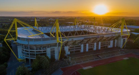 An aerial view of Signal Iduna Park in Dortmund, Germany. The stadium will be one of 10 host venues for Euro 2024.