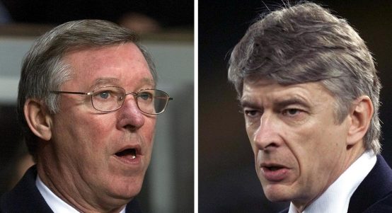Manchester United manager Sir Alex Ferguson and Arsenal counterpart Arsene Wenger, January 2002.