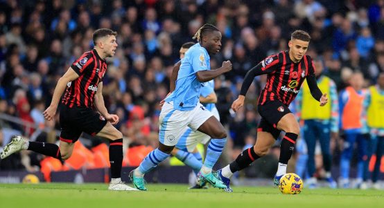 Jeremy Doku #11 of Manchester City runs with the ball during the Premier League match Manchester City vs Bournemouth at Etihad Stadium, Manchester, United Kingdom, 4th November 2023