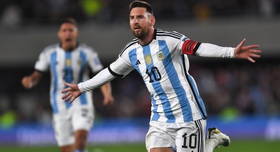 Buenos Aires, Argentina. 07th Sep, 2023. Soccer: World Cup qualifying South America, Argentina - Ecuador. Argentina's Lionel Messi celebrates his winning goal. World Cup champion Argentina has won the first qualifying match for the 2026 World Cup.