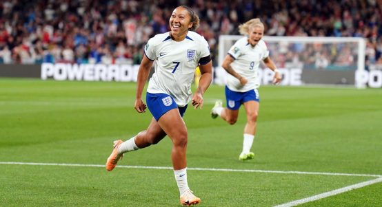 England's Lauren James celebrates scoring the opening goal during the FIFA Women's World Cup 2023 vs Denmark