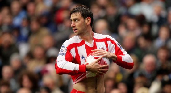 Rory Delap during a Premier League game between Stoke City and Arsenal. Britannia Stadium, Stoke, November 2008.