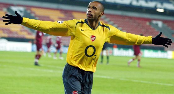 Thierry Henry celebrates scoring in the UEFA Champions League match between Sparta Prague and Arsenal in Prague, Czech Republic, October 2005.