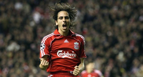 Liverpool's Yossi Benayoun celebrates his hat-trick during the UEFA Champions League match at Anfield, Liverpool. 06 November 2007.