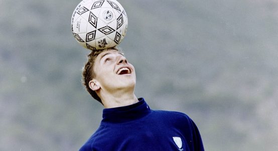 Zlatan Ibrahimovic messes around with a ball on his head at his first club Malmo. Malmo, Sweden, March 2001.